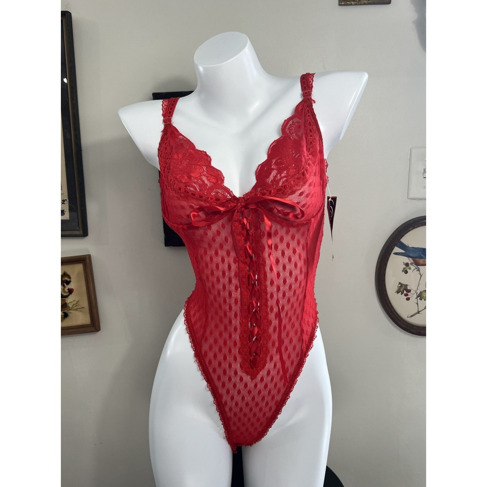 Escante Vintage Red Lace-Up Lingerie Teddy Size Large